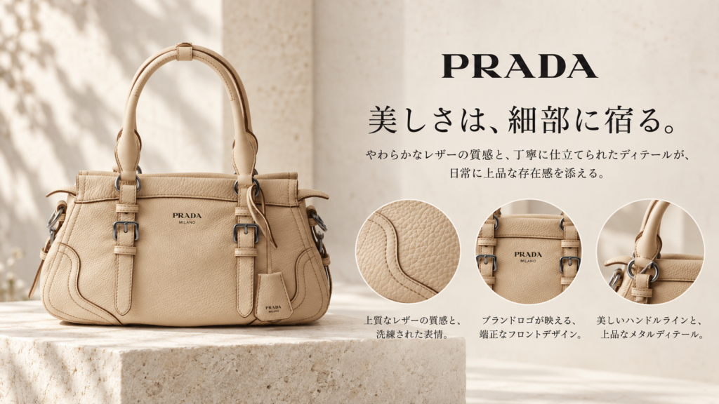 PRADAバッグ ベージュ ディテール メタルパーツ