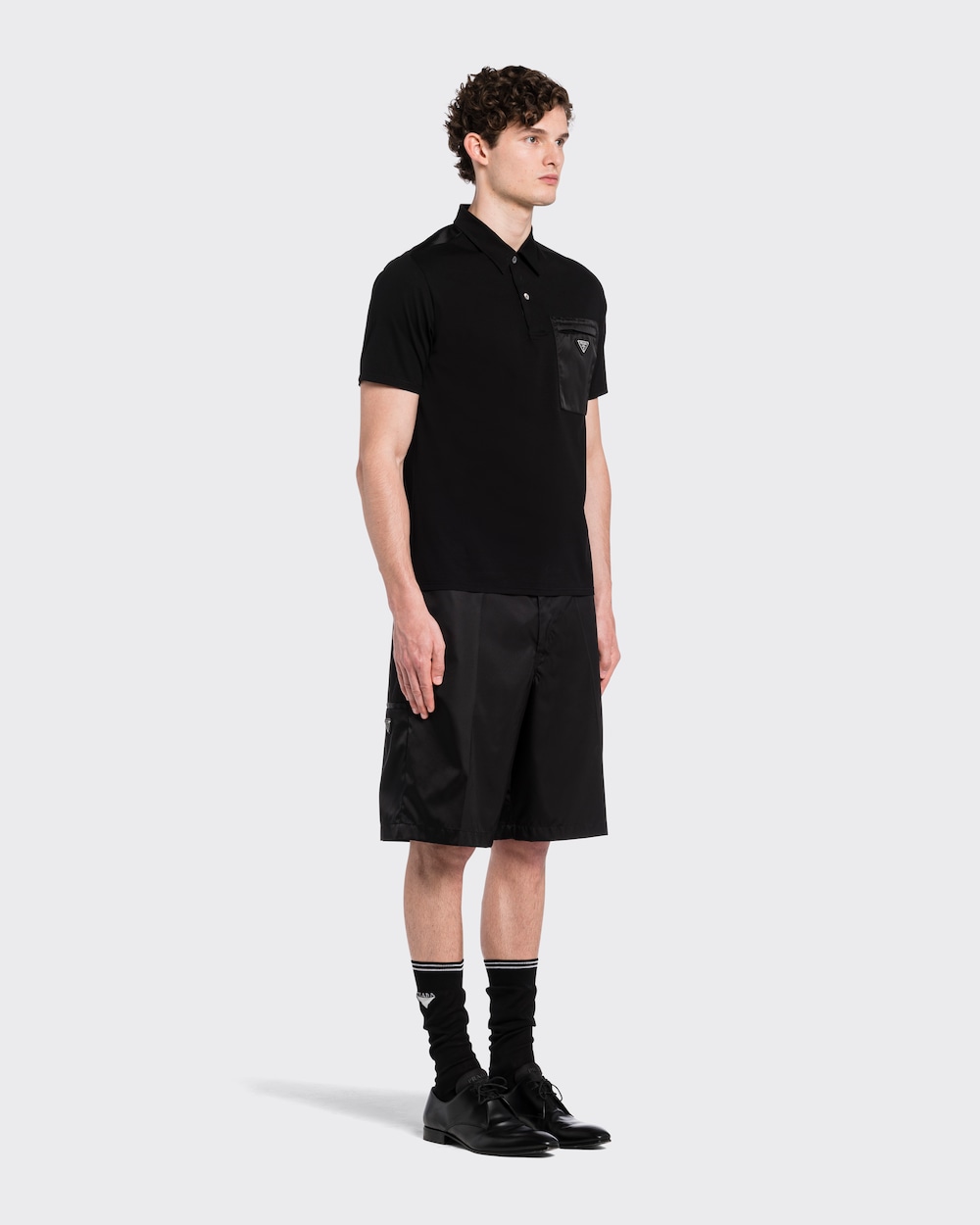 Re-Nylonディテール付 ストレッチコットン ポロシャツ