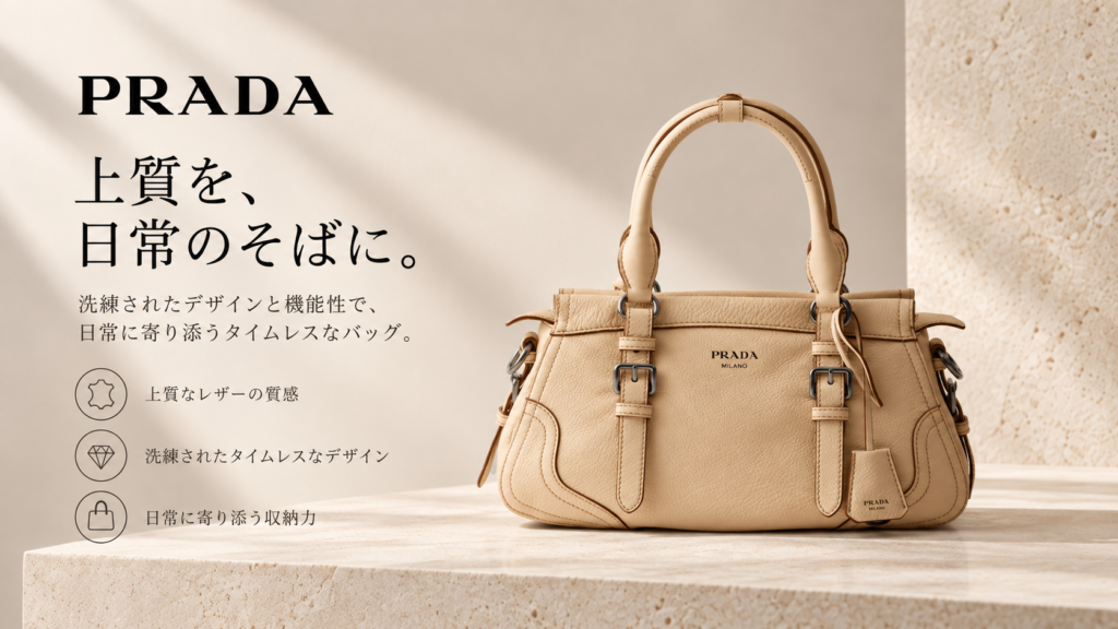 PRADAバッグ ベージュ ハンドバッグ 正面デザイン