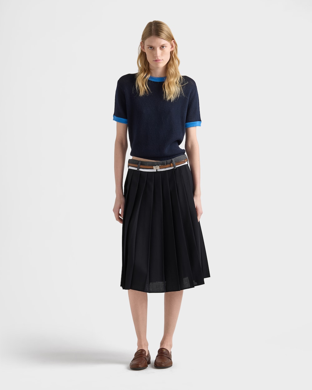 プリーツラッシュステッチ ミディスカート