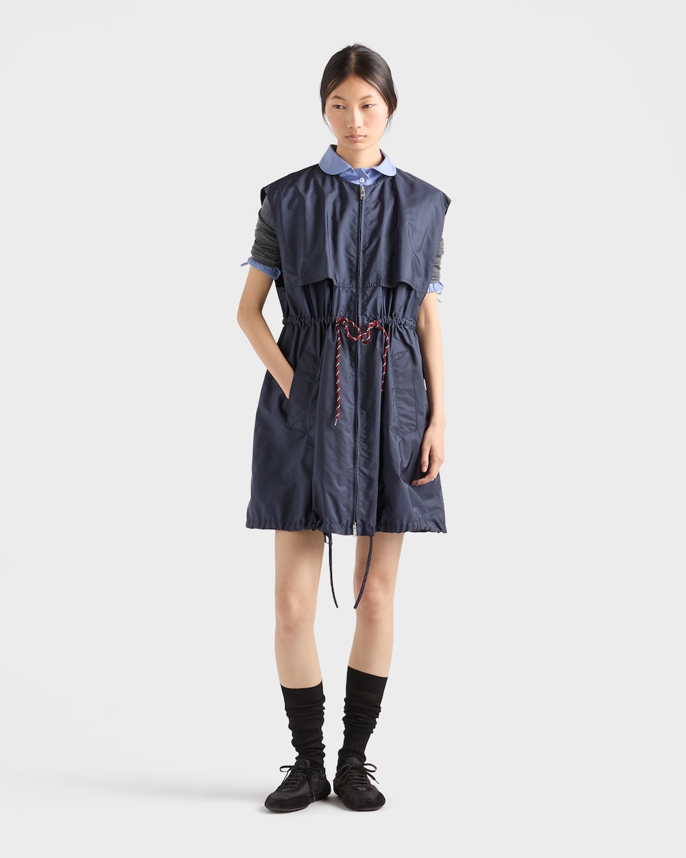 ライト ノースリーブ Re-Nylon ミニドレス